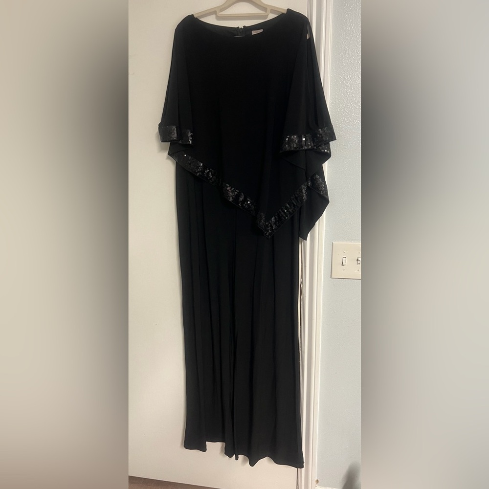 Chico's Black Asymmetrical jumpy with Sequin Trim- jersey material